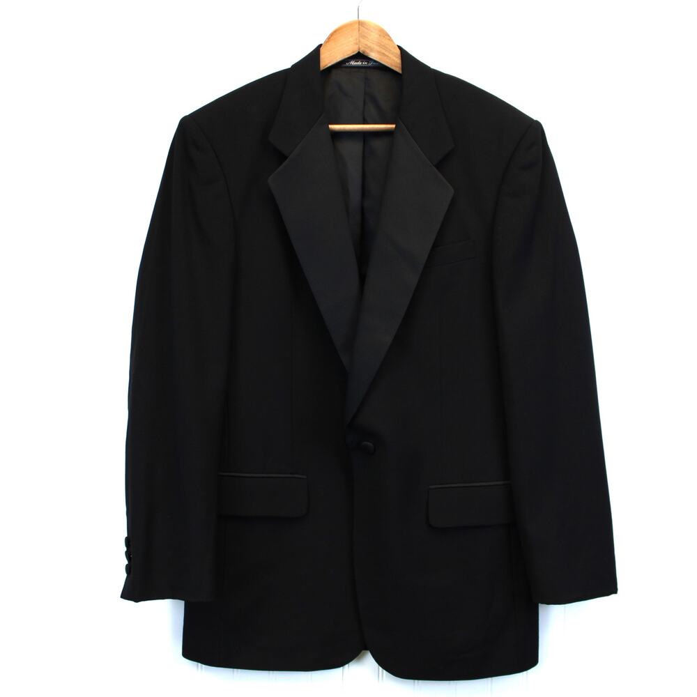 Cricketeer Mens 39L Long Dinner Jacket Blazer Satin Lapel Black 100% Wool‎
